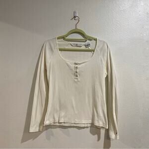 Tommy Hilfiger White Ribbed Long Sleeve Shirt Sz L